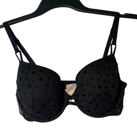 Victoria's Secret‎ Lined Demi Bra Women's 34D Black Velvet Hearts Romantic - Picture 1 of 8